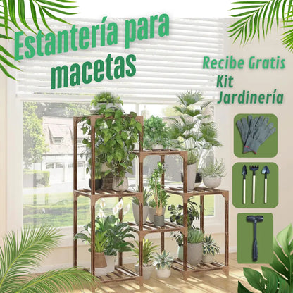 Estanteria En madera + Kit Jardineria Gratis